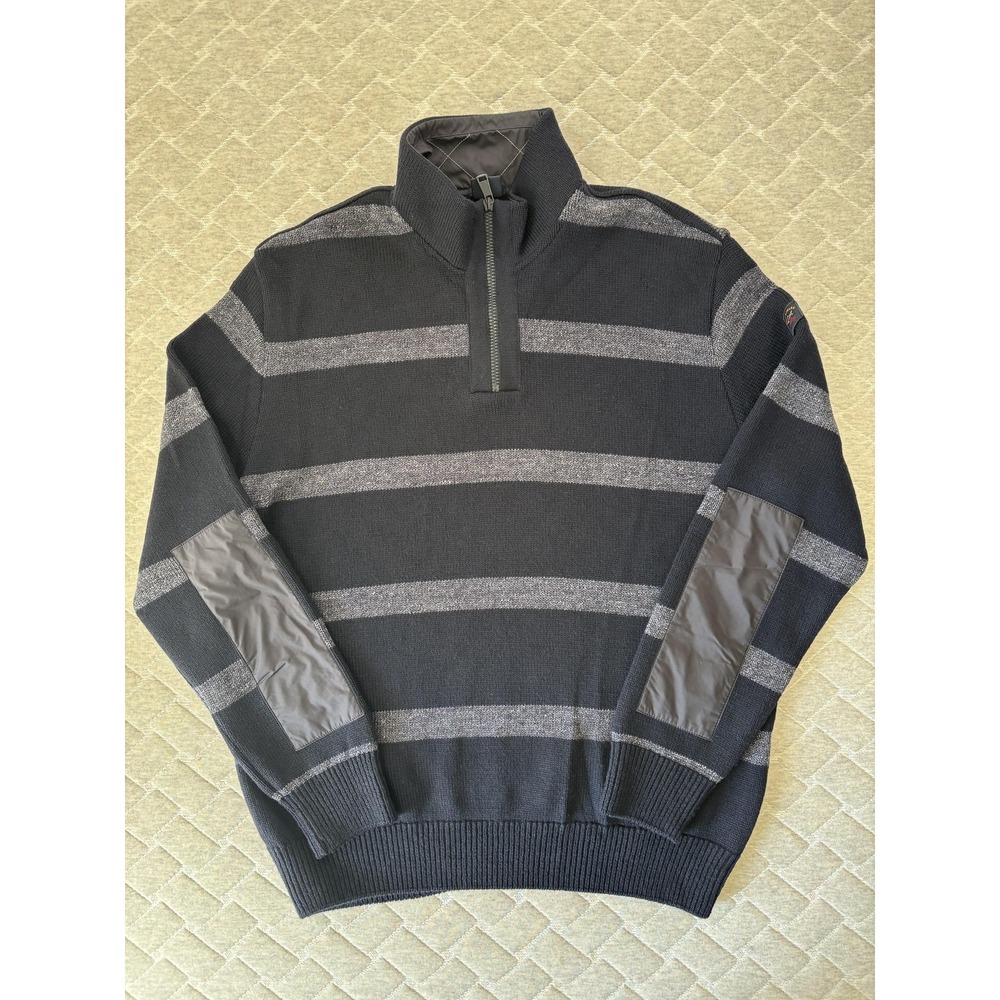 Paul & Shark Yachting Sweater Mens XL Navy Striped Wool Zip Elbow Patches Wool